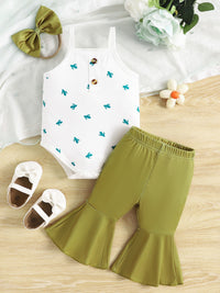 Children's Printed Bodysuit & Flare Leg Pants & Headband 3-Piece Set