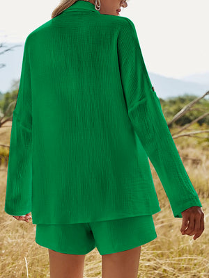 Texture Button Up Shirt and Shorts Set-Teresa's Fashionista LLC