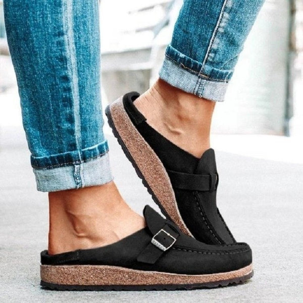 Round Toe Low Heel Buckle Loafers-Teresa's Fashionista LLC