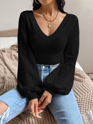 V-Neck Long Sleeve T-Shirt-Teresa's Fashionista LLC