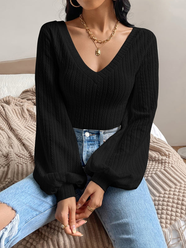V-Neck Long Sleeve T-Shirt-Teresa's Fashionista LLC