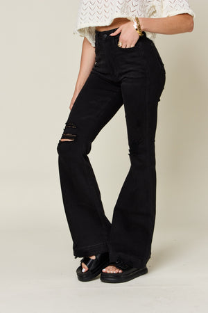 Judy Blue Full Size High Waist Distressed Flare Jeans-Teresa's Fashionista LLC