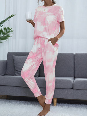 Tie-Dye Round Neck Short Sleeve Top and Pants-Teresa's Fashionista LLC