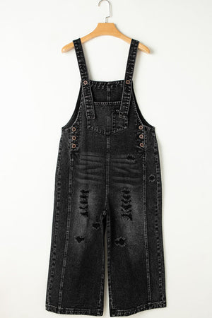 Distressed Wide Strap Denim Overalls - Teresa's Fashionista LLC