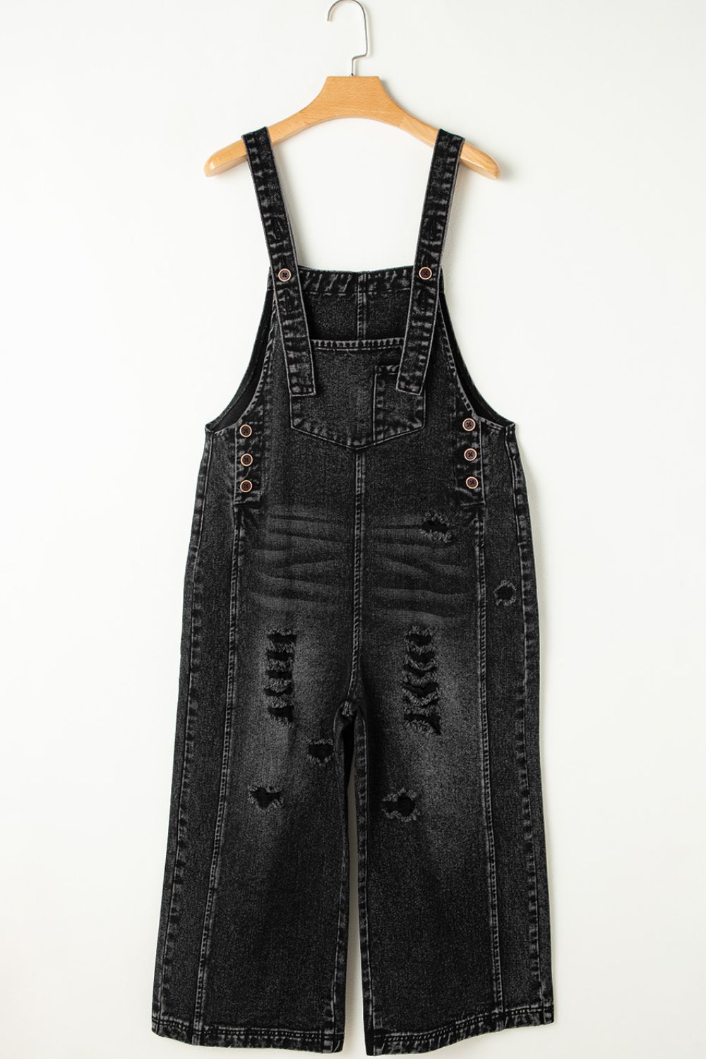 Distressed Wide Strap Denim Overalls - Teresa's Fashionista LLC