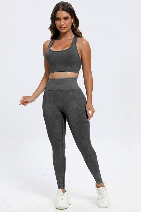 3 Piece Washed Square Neck Wide Strap Active Set-Teresa's Fashionista LLC