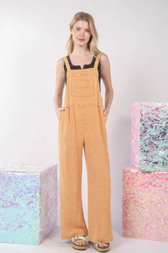 VERY J Texture Washed Wide Leg Overalls - Teresa's Fashionista LLC