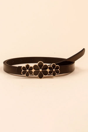 Flower Decor Skinny PU Belt-Teresa's Fashionista LLC