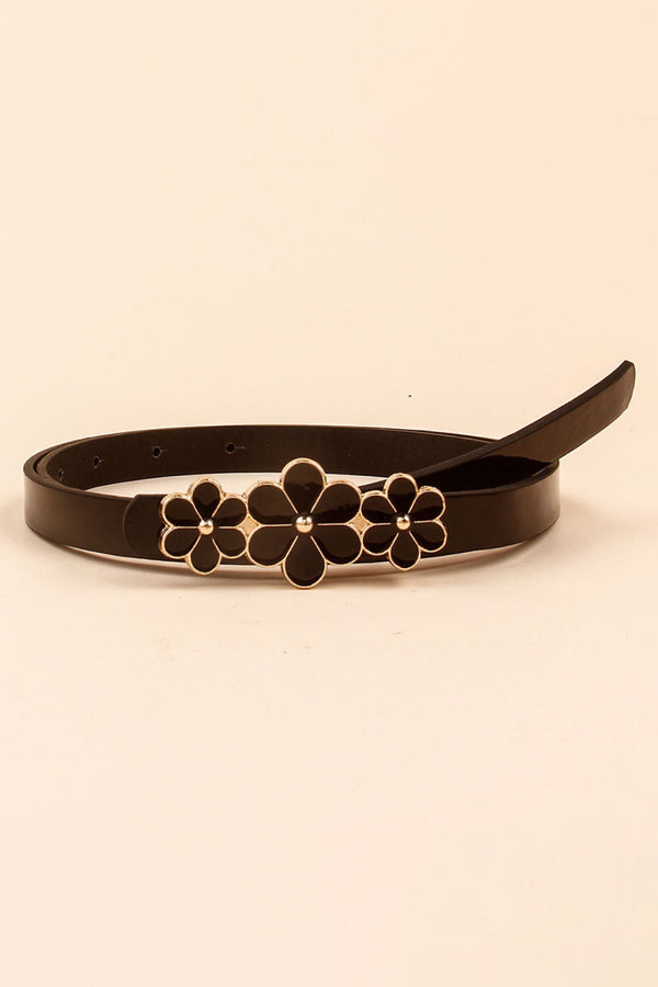 Flower Decor Skinny PU Belt-Teresa's Fashionista LLC