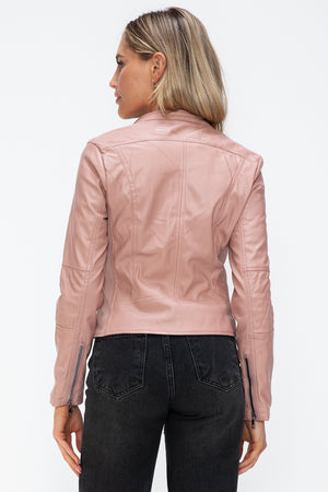 Snobbish Faux Leather Zip Up Drawstring Hooded Jacket - Teresa's Fashionista LLC