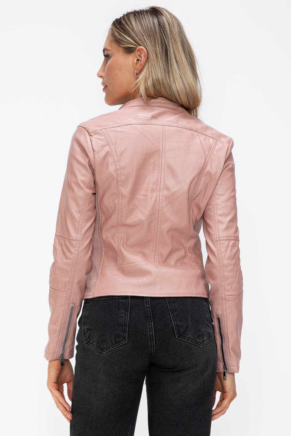 Snobbish Faux Leather Zip Up Drawstring Hooded Jacket - Teresa's Fashionista LLC
