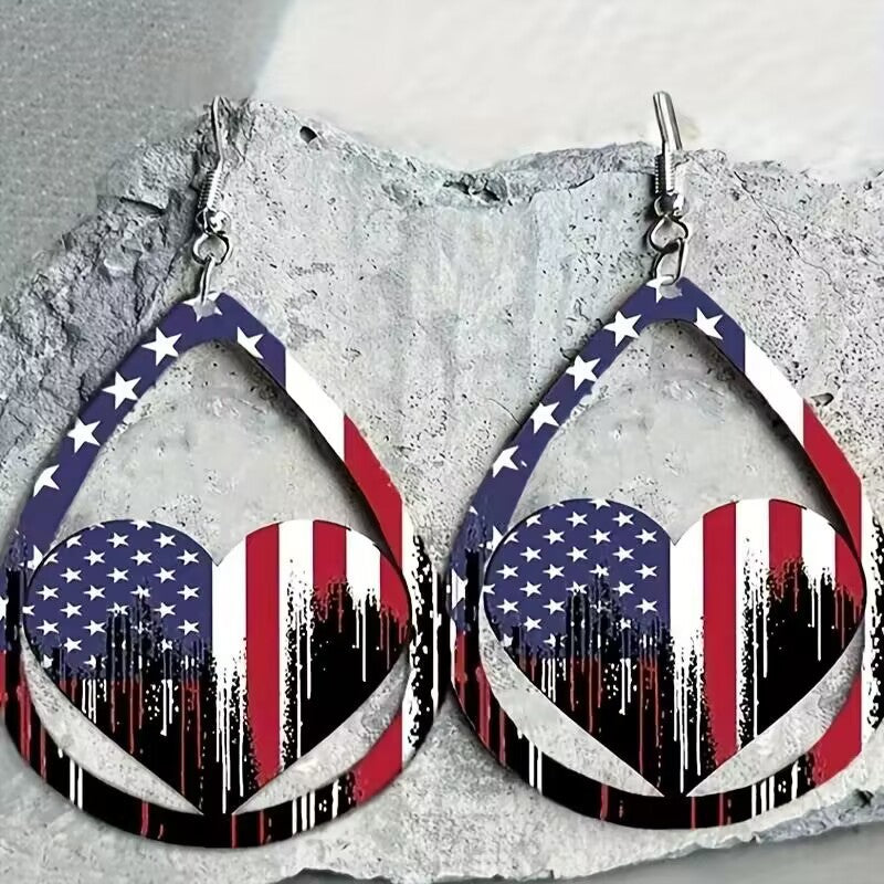 US Flag Pattern Wooden Earrings-Teresa's Fashionista LLC