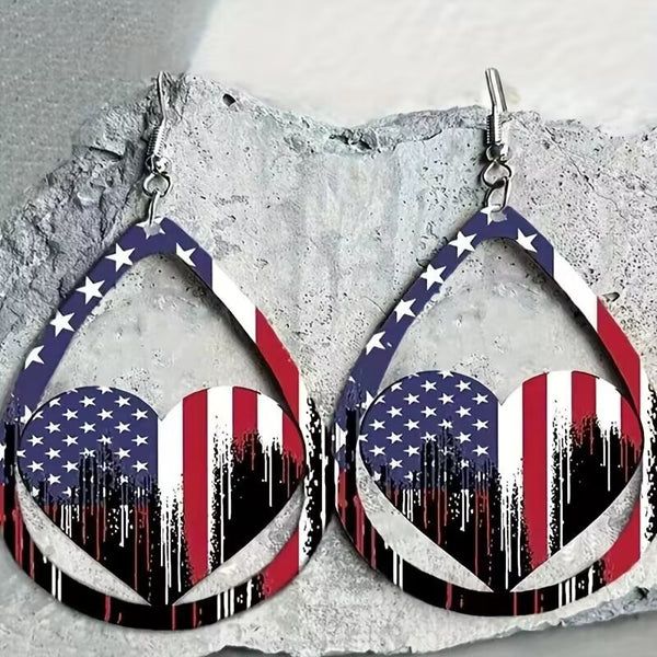 US Flag Pattern Wooden Earrings-Teresa's Fashionista LLC