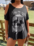 Plus Size Skeleton Graphic Round Neck Cold Shoulder T-Shirt - Teresa's Fashionista LLC
