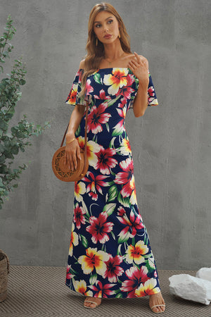 Floral Layered Off-Shoulder Maxi Dress-Teresa's Fashionista LLC
