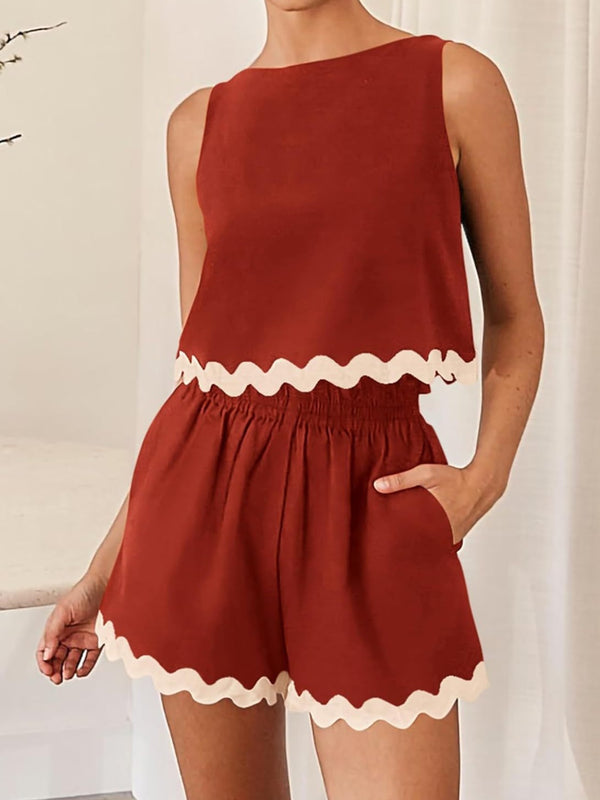 Contrast Trim Sleeveless Top and Shorts Set-Teresa's Fashionista LLC