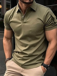 Men's Full Size Button Detail Short Sleeve Polo Plus Size