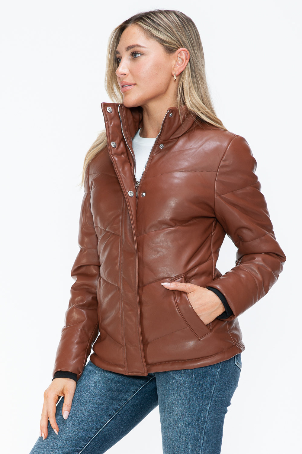 Snobbish Pocketed Zip Up Turtleneck Puffer Jacket - Teresa's Fashionista LLC