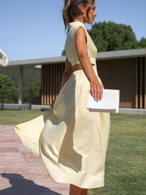 Cutout Mock Neck Sleeveless Ruched Dress-Teresa's Fashionista LLC