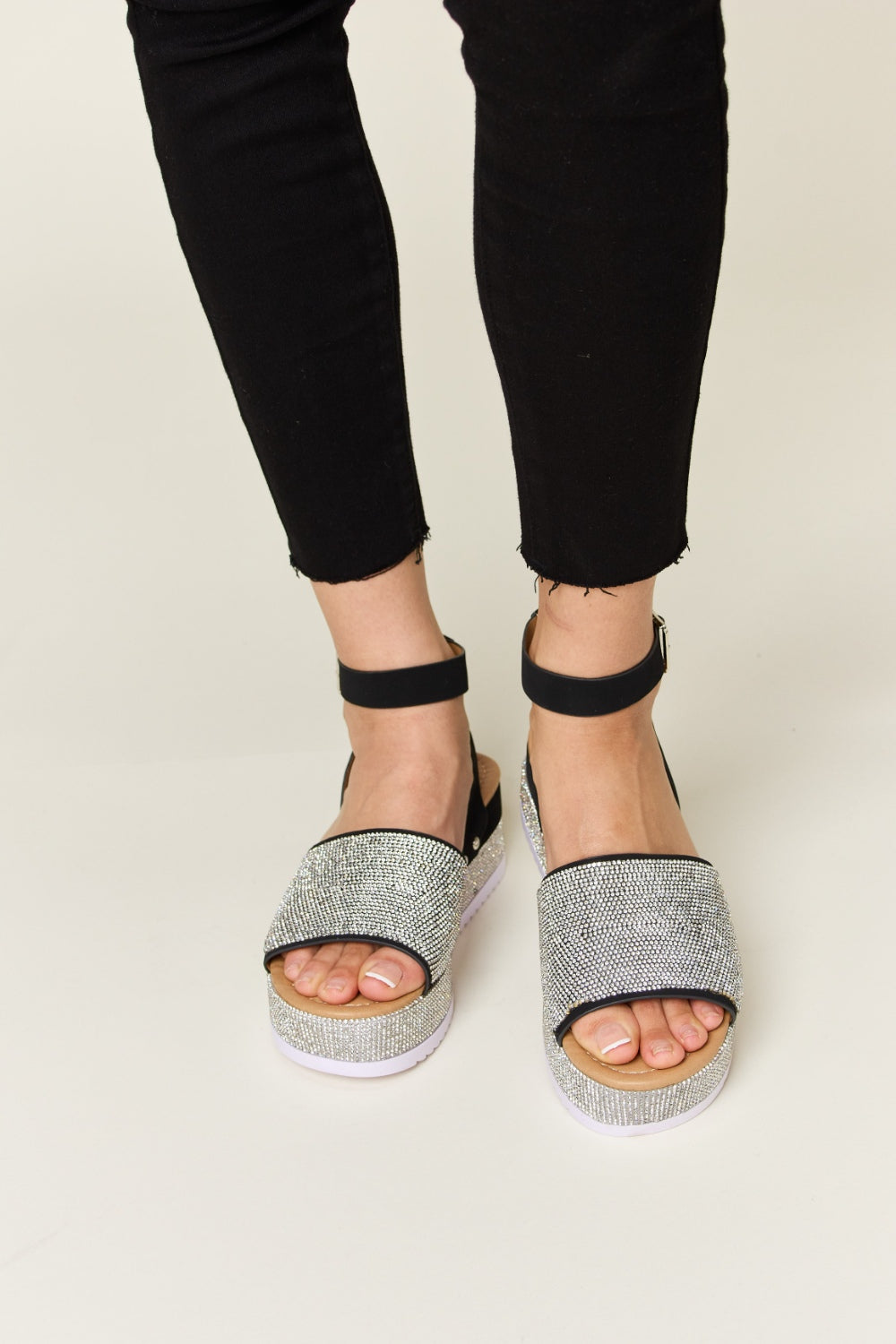 Forever Link Rhinestone Buckle Strappy Wedge Sandals-Teresa's Fashionista LLC