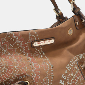 Nicole Lee USA Side Braided Tassel Inlaid Rhinestone Embroidery Hobo Bag-Teresa's Fashionista LLC