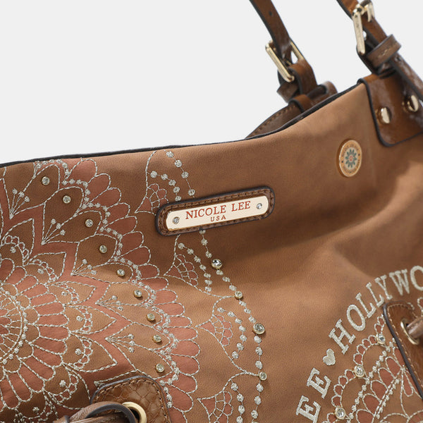 Nicole Lee USA Side Braided Tassel Inlaid Rhinestone Embroidery Hobo Bag-Teresa's Fashionista LLC