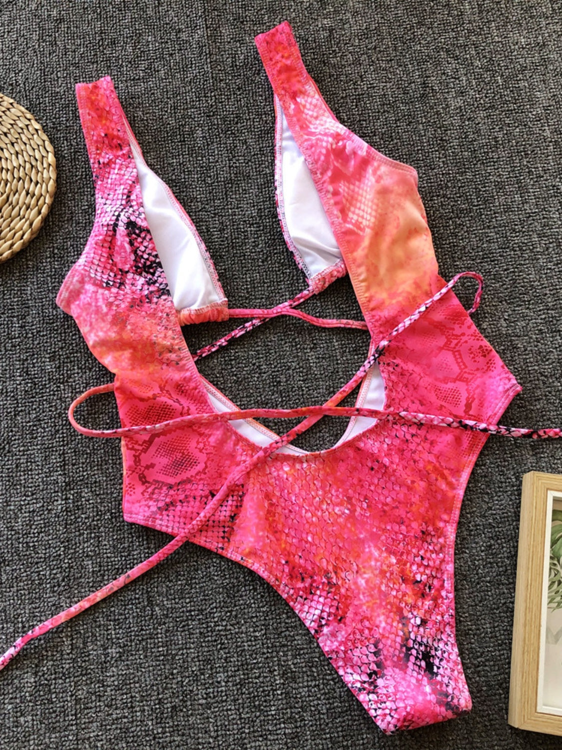Lace-Up Backless Plunge One-Piece Swimwear-Teresa&#39;s Fashionista LLC