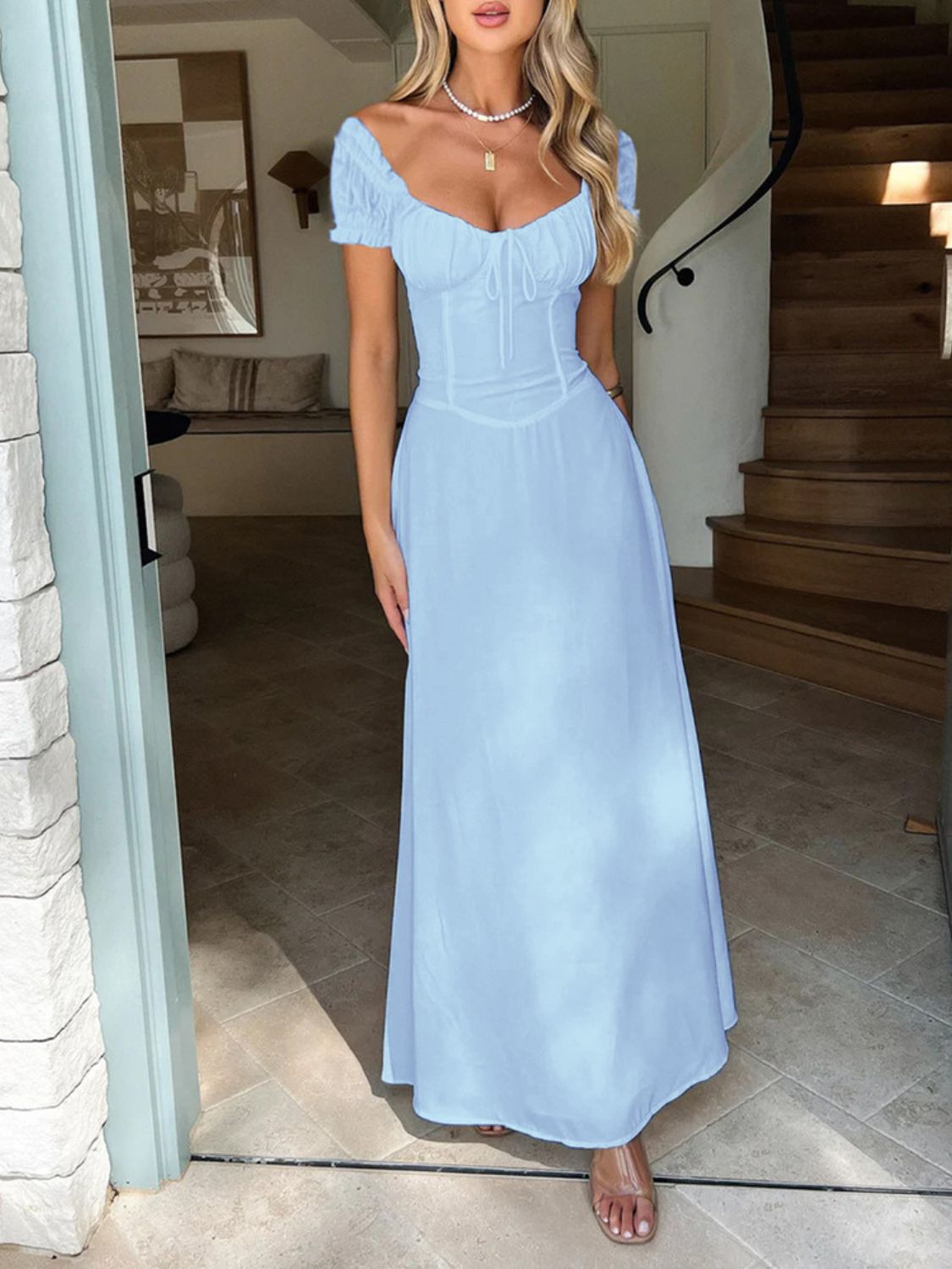 Devine Sweetheart Neck Short Sleeve Maxi Dress - Teresa's Fashionista LLC