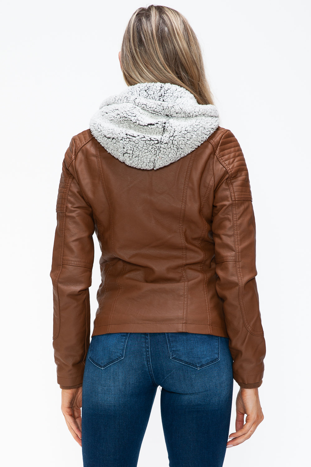 YMI Removable Faux Layered Multi-Pocket Jacket with Fuzzy Hood - Teresa's Fashionista LLC