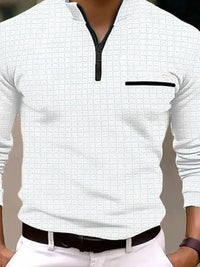 Men's Full Size Quarter Zip Long Sleeve Polo Plus Size