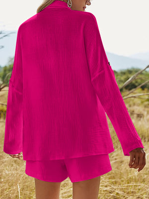 Texture Button Up Shirt and Shorts Set-Teresa's Fashionista LLC