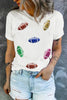 Sequin football round neck short sleeve T-shirt with multicolor football design.