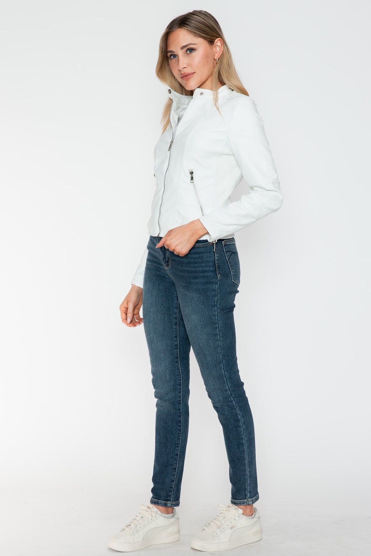 Snobbish PU Leather Zip Up Jacket with Pockets - Teresa's Fashionista LLC