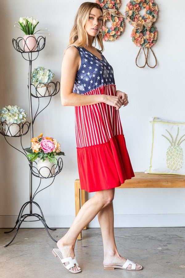 Heimish Full Size US Flag Theme Contrast Tank Dress-Teresa's Fashionista LLC