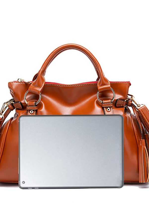 PU Leather Handbag with Tassels-Teresa's Fashionista LLC