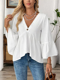 V-Neck Bell Sleeve Blouse