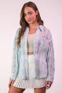 VERY J Plus Size Oversized Printed Button Up Shirt