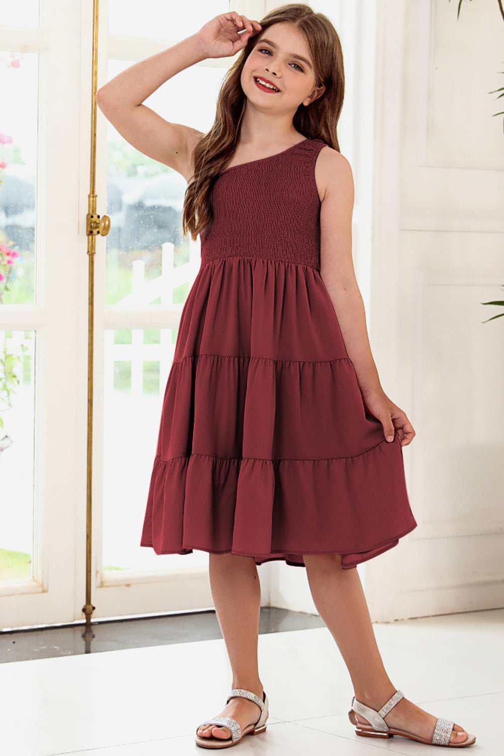 One-Shoulder Sleeveless Tiered Dress-Teresa&#39;s Fashionista LLC