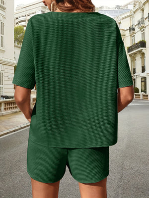 Waffle-Knit Half Sleeve Top and Shorts Set-Teresa's Fashionista LLC
