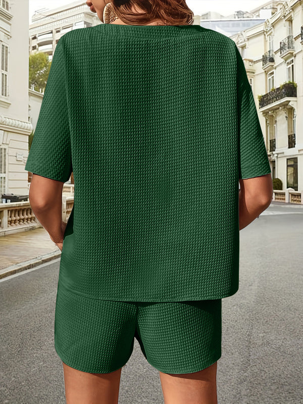Waffle-Knit Half Sleeve Top and Shorts Set-Teresa's Fashionista LLC
