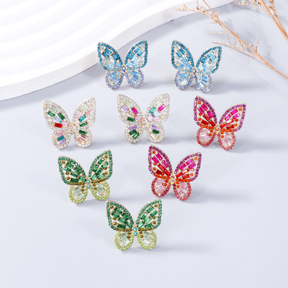 Alloy Inlaid Rhinestone Butterfly Earrings-Teresa's Fashionista LLC
