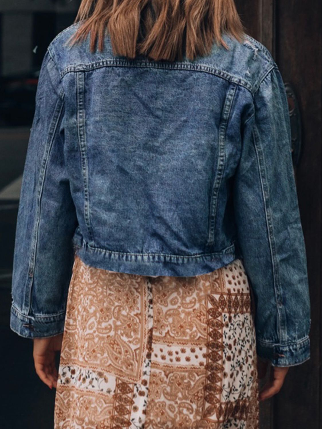 Button Up Collared Neck Distressed Denim Jacket-Teresa&#39;s Fashionista LLC