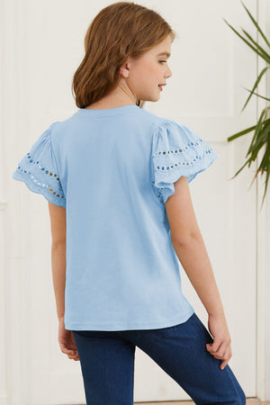 Round Neck Flutter Sleeve T-Shirt-Teresa's Fashionista LLC