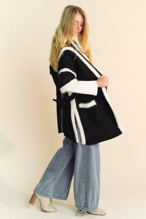Davi & Dani Fuzzy Trim Open Front Loose Fit Cardigan - Teresa's Fashionista LLC