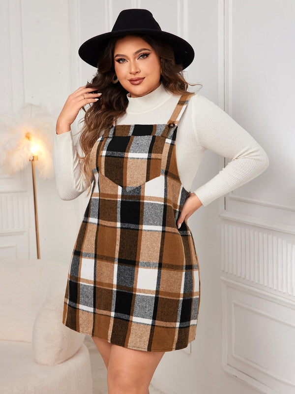 Honey Plus Size Plaid Wide Strap Overall Dress - Teresa's Fashionista LLC