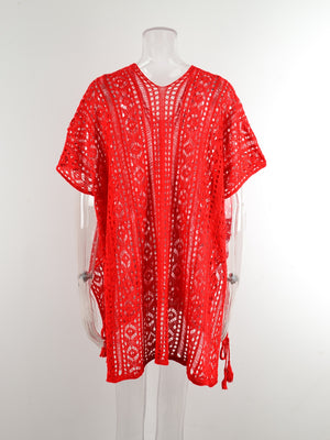 Cutout V-Neck Cover-Up with Tassel-Teresa's Fashionista LLC