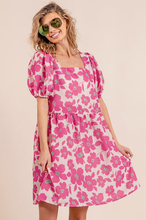 BiBi Printed Square Neck Puff Sleeve Mini Dress-Teresa's Fashionista LLC