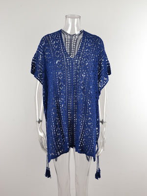 Cutout V-Neck Cover-Up with Tassel-Teresa's Fashionista LLC