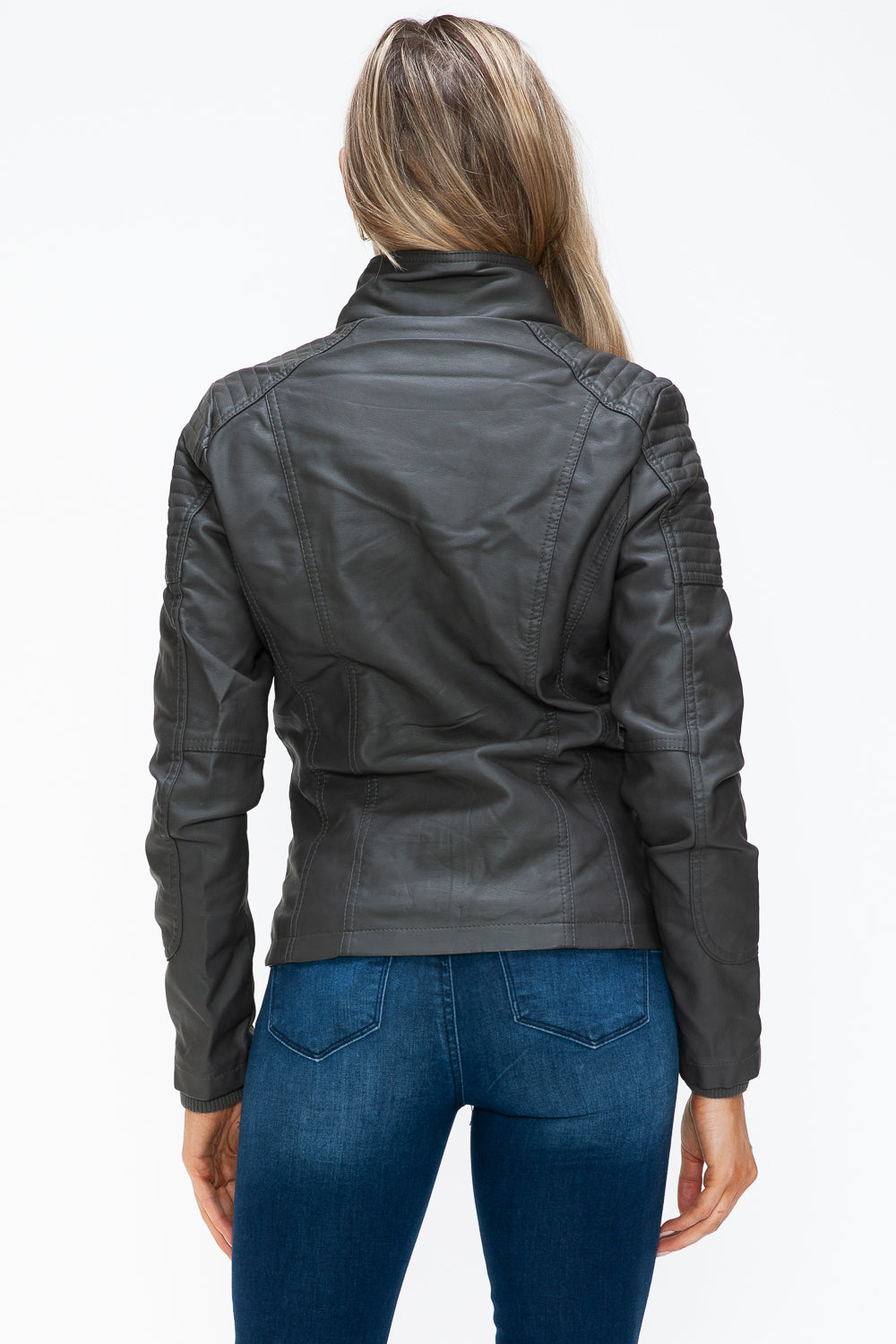 YMI Removable Faux Layered Multi-Pocket Jacket with Fuzzy Hood - Teresa's Fashionista LLC