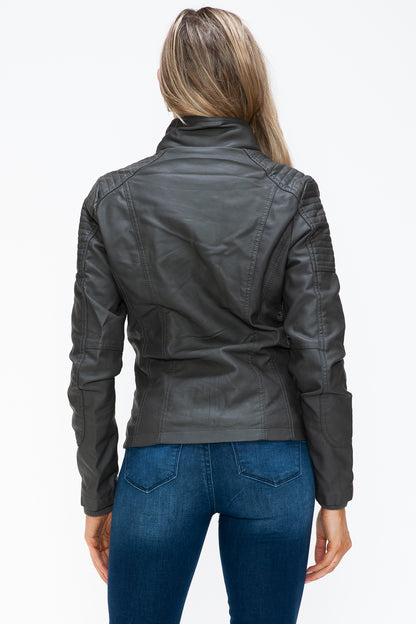 YMI Removable Faux Layered Multi-Pocket Jacket with Fuzzy Hood - Teresa's Fashionista LLC